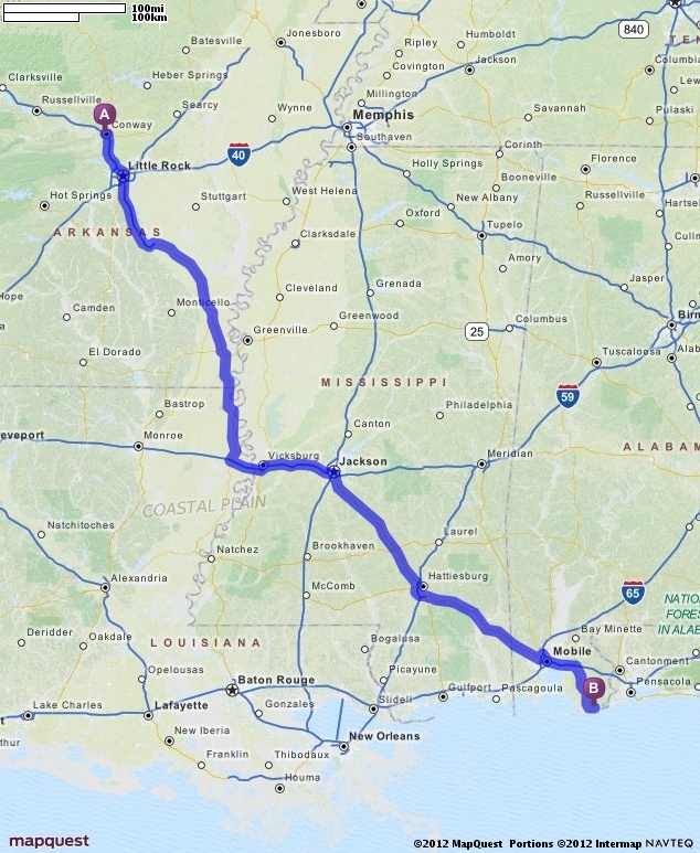 Directions from Arkansas to Alabama on a map!