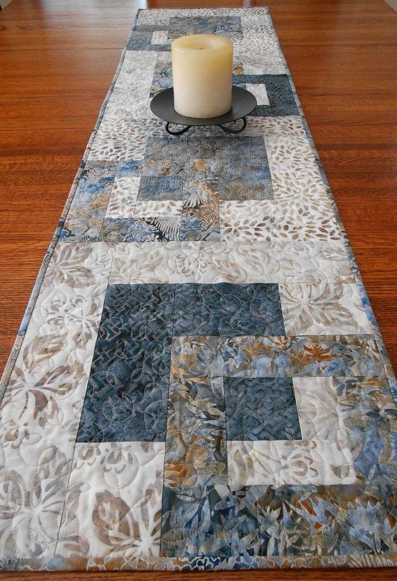 Quilted Table Runner Geometric Blues