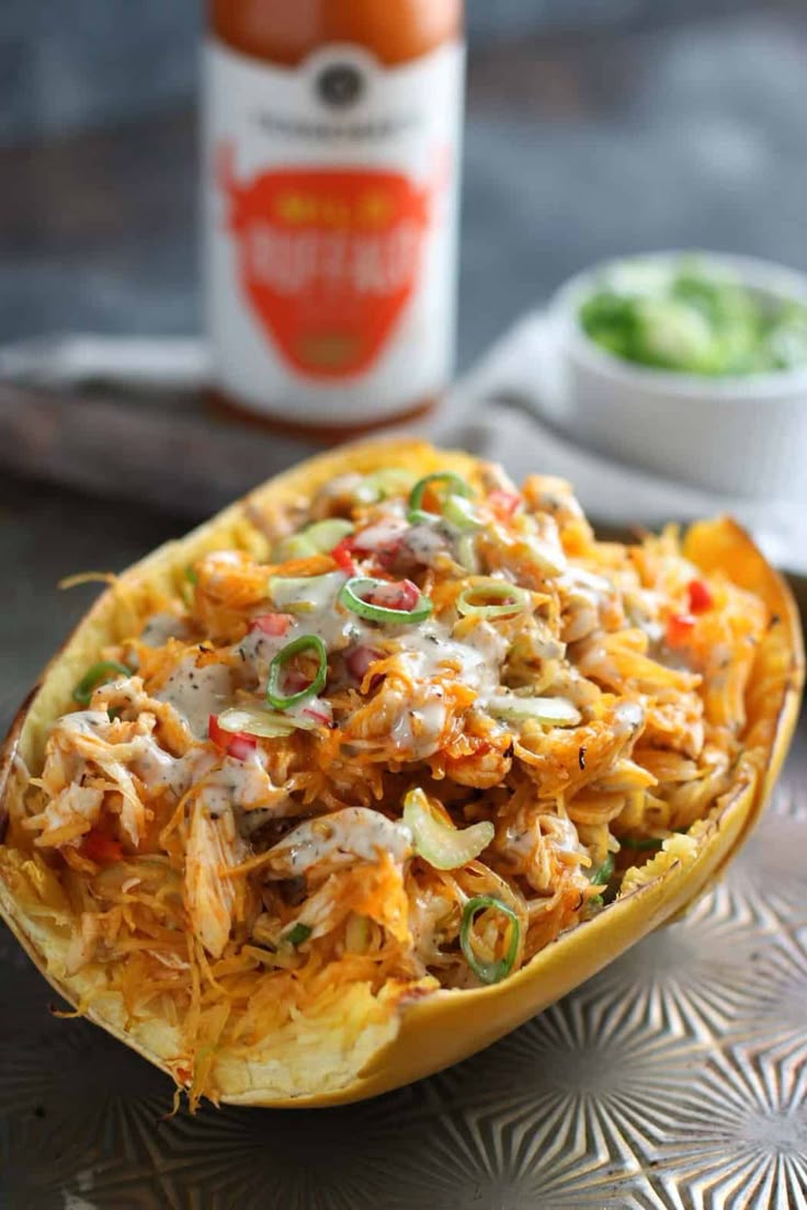 Buffalo Chicken Stuffed Spaghetti Squash