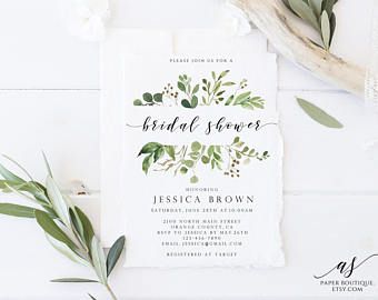 Greenery Bridal Shower Invite Modern Bridal Shower Invitation Bridal Shower Invite PDF Template Instant Download Bridal Shower #ASB02