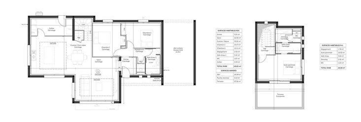 Plan de la construction - toit terrasse 120m2 habitables Maison - plan maison en l 100m2 Plan de la construction - toit terrasse 120m2 habitables Maison - plan maison en l 100m2