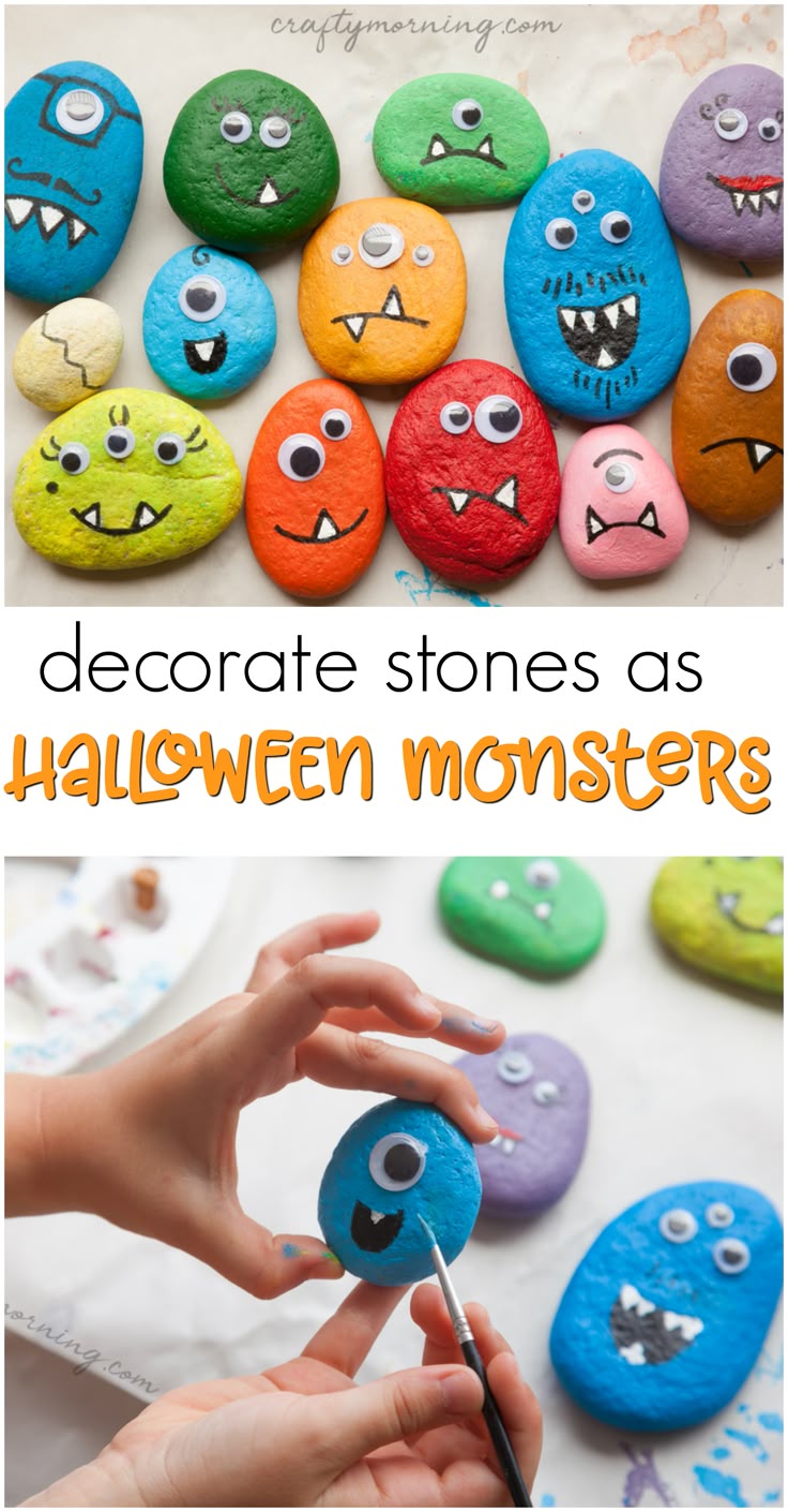 Make stone halloween monsters! A fun halloween craft for kids to make. Decorate ...