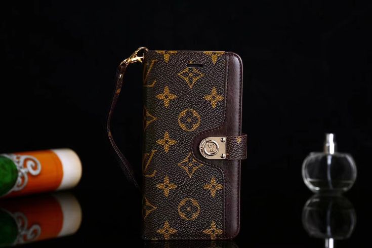 LV Wallet Flip Phone Case, Brown Leather