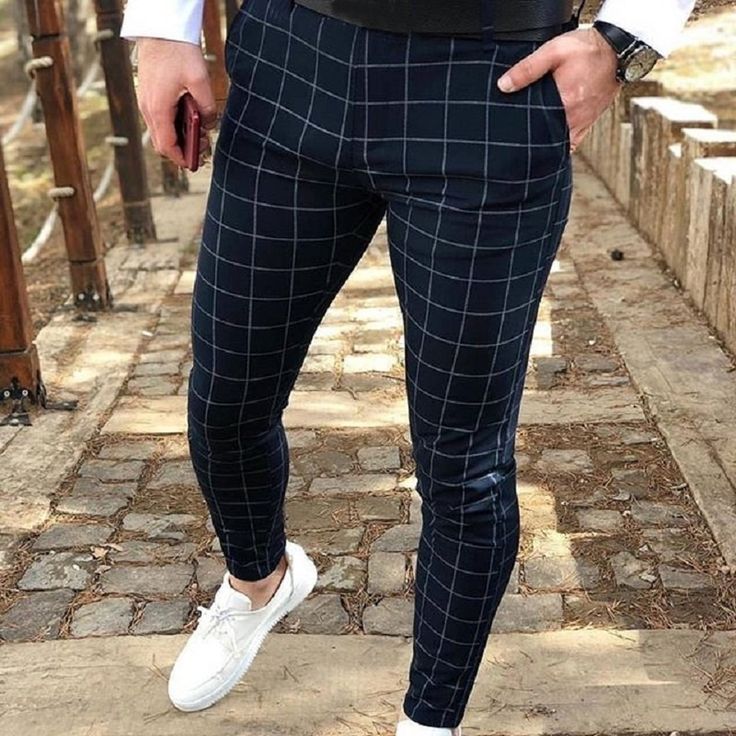 Fashion Men Casual Business Slim Fit Striped Print Zipper Long Pants Trousers Men Spring Fashion 2020