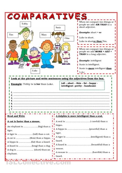 Comparative Worksheets Free — Kindergarten Coloring | English grammar
