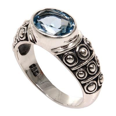 NOVICA Blue Topaz .925 Sterling Silver Band Ring 'Sukawati Tradition' NOVICA Blue Topaz .925 Sterling Silver Band Ring 'Sukawati Tradition'