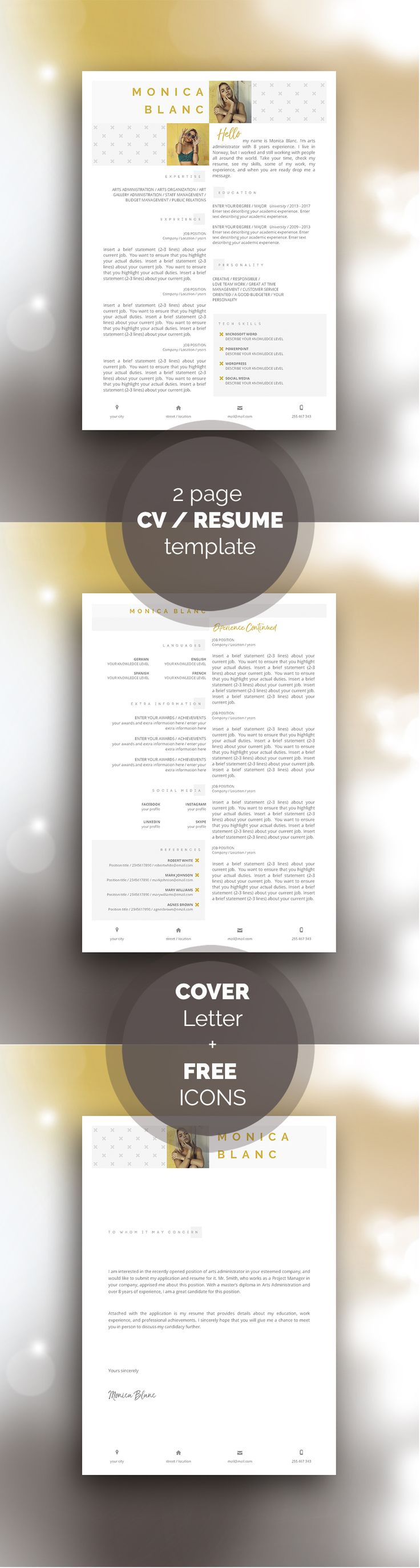 Resume Template 3 page / CV Template + Cover Letter