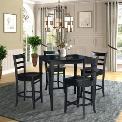 International Concepts 3 Pc Set Black Solid Wood 36 In Square Table With 2 Side Stools K46 3636 S6172 4 2022 Dining Counter Height Counter Height Dining Table, 36 Inch High Dining Room Table