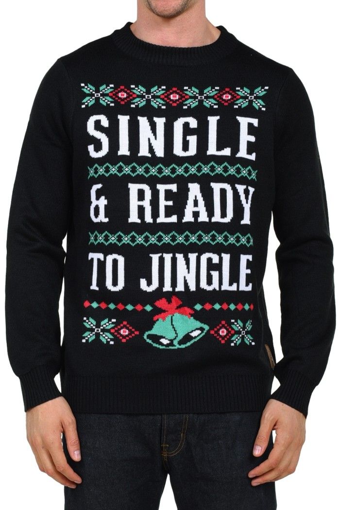 Holiday Party Mens Ugly Christmas Single & Ready to Jingle Knit Crewneck Sweater Holiday Party Mens Ugly Christmas Single & Ready to Jingle Knit Crewneck Sweater