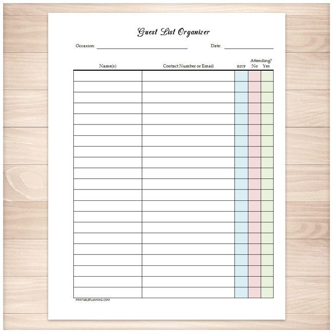 wedding guest list printable