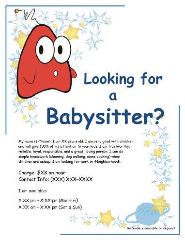 babysitting flyer with funny creature abby and chloe s how to write an ad for babysitting