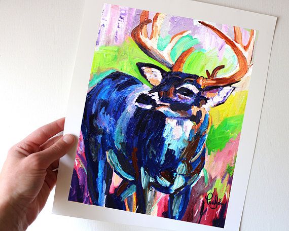 Colorful Deer Painting Fine Art Paper Print Colorful Deer Painting Home Decor Deer Art Print Deer Art Art