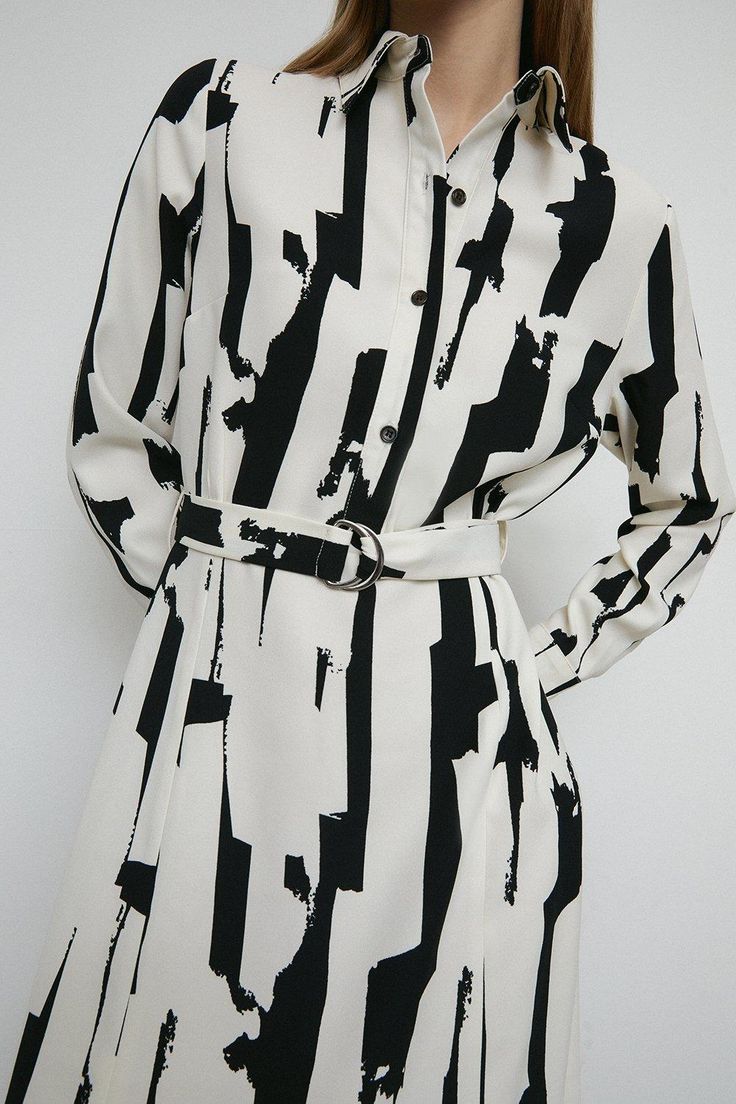 Dresses Abstract Satin Crepe Midi Shirt Dress Warehouse Dresses Abstract Satin Crepe Midi Shirt Dress Warehouse