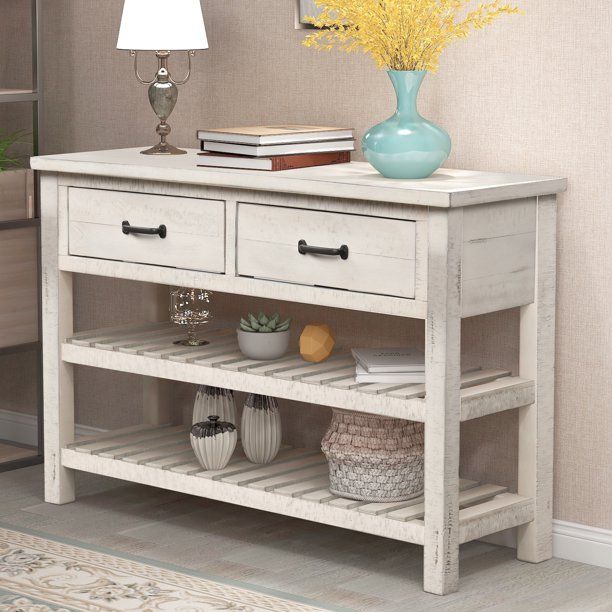 Entryway Table With Drawer Premium Solid Wood Console 2 Spacious Drawers Bottom Shelf Farmhouse Stable Entry Tables For Hallways Kitchen Sofa Antique Entryway Table With Drawer Premium, Antique Entry Table With Storage