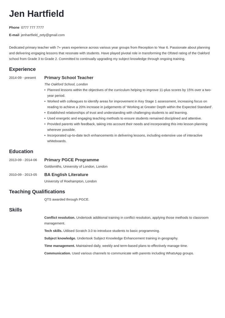 uk teacher cv example template minimo Teacher cv, Teaching jobs