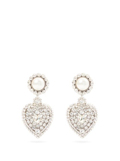 Click Product To Zoom Crystal Heart Earrings Large Pearl Earrings Unique Dangle Earrings