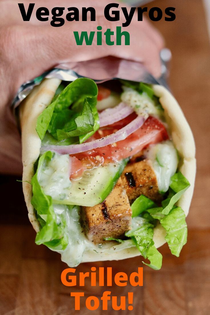 Vegan Gyros! marinated grilled tofu, fresh veggies, topped Vegan Gyros! marinated grilled tofu, fresh veggies, topped