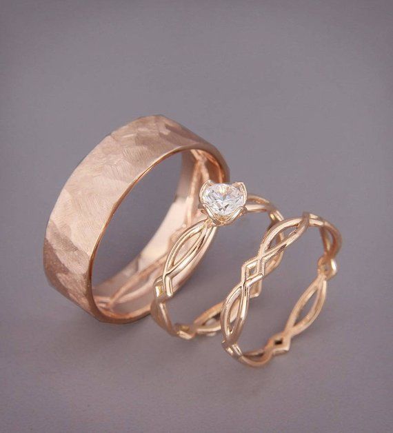 ✿ BESCHREIBUNG Handgemachte solide 14k rose gold Ewigkeit Braut gesetzt. EIN p… ✿ BESCHREIBUNG Handgemachte solide 14k rose gold Ewigkeit Braut gesetzt. EIN p…
