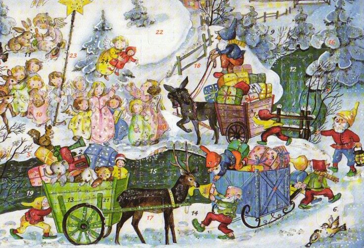 älterer adventskalender zwerge engel geschenke weihnachten dc christmas market