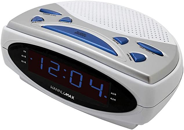 Hannlomax Hx 137cr Alarm Clock Radio Pll Am Fm Radio Dual Alarm 0 9 Quot Blue Led Display White Radio Alarm Clock Alarm Clock Clock