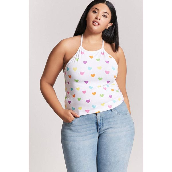 Forever21 Plus Size Heart Print Halter Top 8 90 Liked On Polyvore Featuring Tops Strappy Top Open Back Halter Top Curvy Tops Plus Size Plus Size Outfits