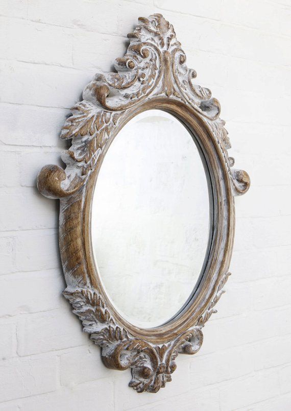 This Is A Stunning Oval White Washed Shabby Chic Mirror The Frame Itself Composite And Making It Ideal To Han Ornate Frames Black Wall Clock Han Ornate Mirror Frames, Whitewashed Shabby Chic Mirror