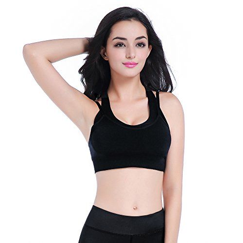 Septree Double Layer Seamless Sports Bra High Impact Racerback Yoga Sports Bra L Black High