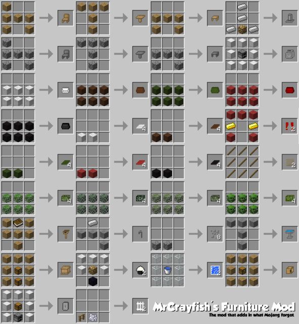 the minecraft furniture map is shown in several different colors and sizes, including red, green