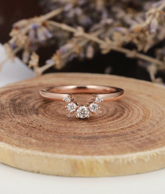 14K Rose Gold Diamond Engagement set ring Moissanite Marquise Diamond Unique Curved ring Bridal Sets Matching Stacking Anniversary gift