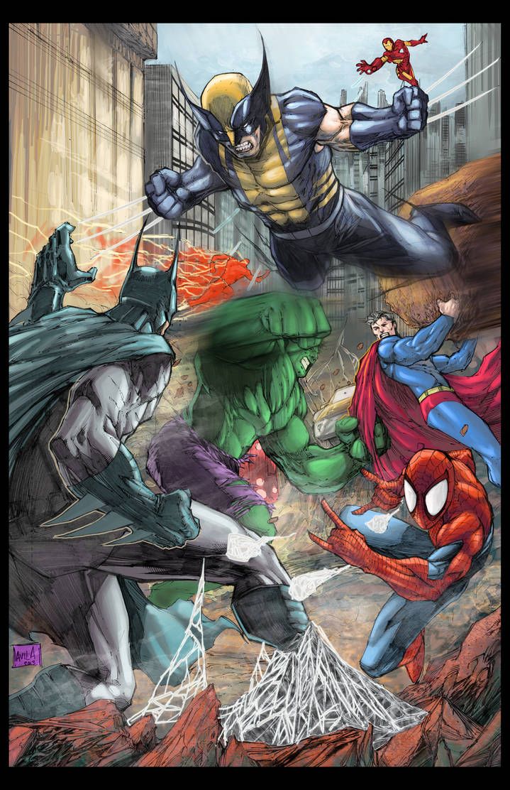 Superhero Battle colored by hanzozuken | Dc comics vs marvel, Marvel