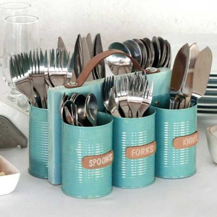 18 Creativas Formas Para Reutilizar Las Latas De Aluminio Organizador De Cubiertos Latas De Aluminio Latas De Conserva