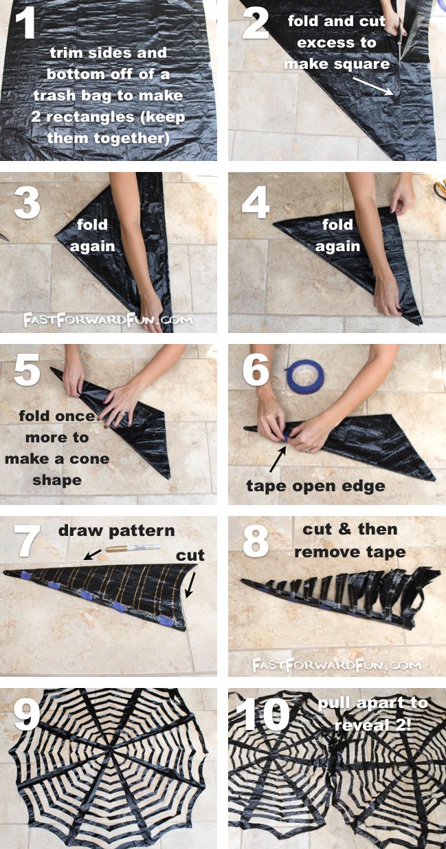 diy trash bag spiderwebs cheap easy halloween decor