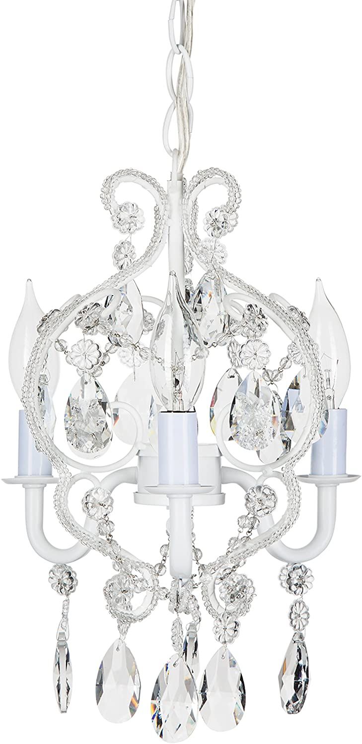 Amalfi Decor 4 Light LED Crystal Beaded Chandelier, Mini Wrought Iron K9 Glass Pendant Light Fixture Vintage Nursery Kids Room Dimmable Plug in Amalfi Decor 4 Light LED Crystal Beaded Chandelier, Mini Wrought Iron K9 Glass Pendant Light Fixture Vintage Nursery Kids Room Dimmable Plug in