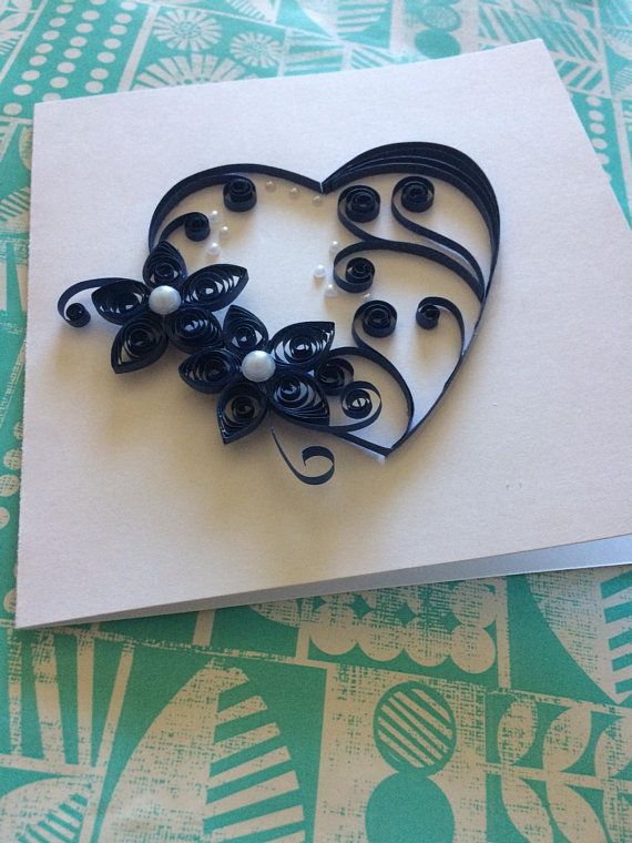 A unique handmade quilled navy heart has just mounted on a white card stock which is perfect for sending to someone you love, special birthday, greetings to a special person! This card can be used for any special occasion: Birthday, Valentines Day, Fathers Day, Wedding anniversary. Its