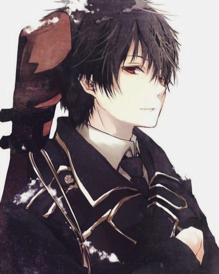 Anime boy with black hair and red eyes