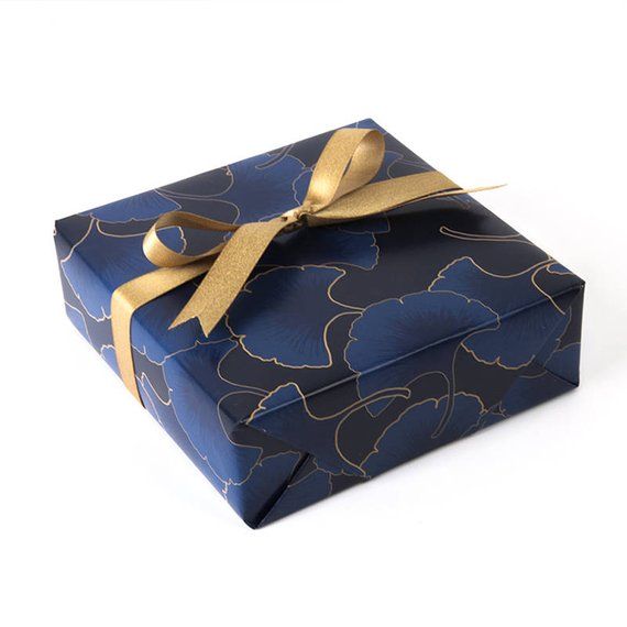 Ginkgo Leaves Wrapping Paper,Wedding Gift Wrap,Navy Blue Wrapping Sheets,Holiday...