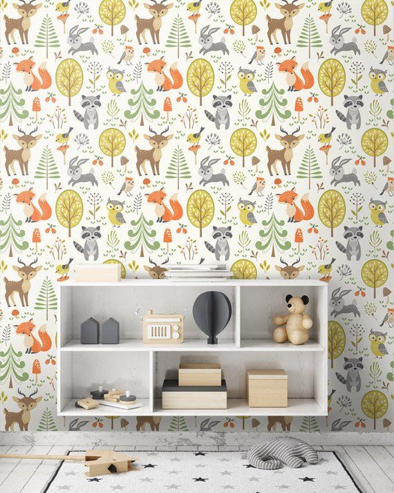 Woodland Animals Wallpaper Peel And Stick Nursery Decor Etsy Animal Mural Animal Wallpaper Mural Wallpaper