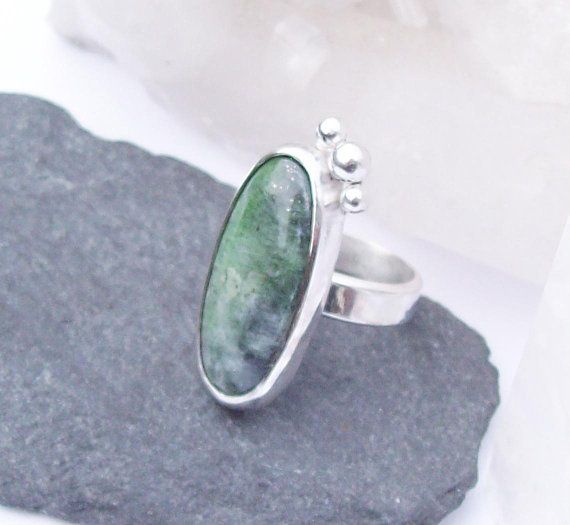 Chrome Diopside Ring Statement Ring Size M 925 Sterling Silver Boho Ring Handmade Ring Hallmarked Silver Ring Gift For Her Boho Rings Silver Rings Statement Rings