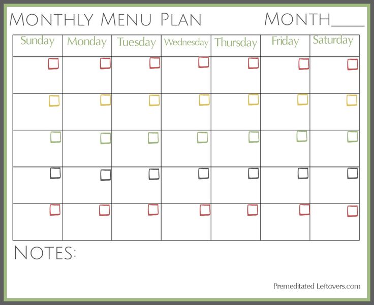 Free Printable Monthly Menu Plan Meal planner template ...