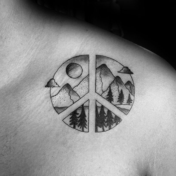 Nature Peace Sign Mens Upper Chest Tattoos | Peace sign tattoos, Peace