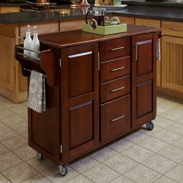 Oak Top Four Drawer Kitchen Cart Kohls In 2021 Portable Island Eclectic Design Portable Kitchen Island, Kohls Kitchen Island