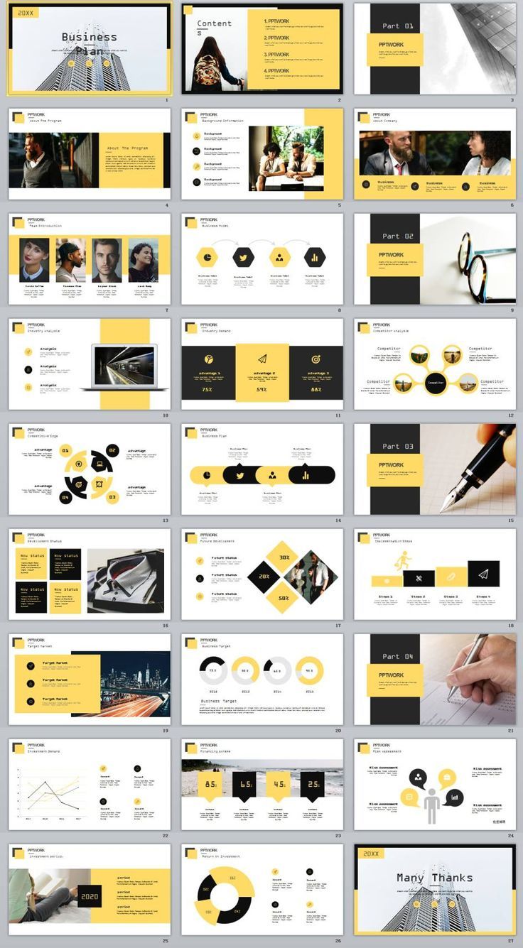 27 yellow business plan report powerpoint template design