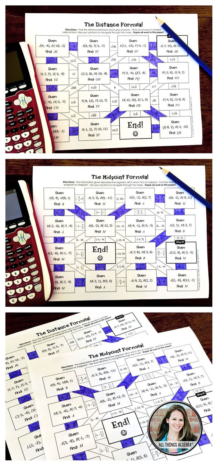 Distance and Midpoint Worksheet Answers Distance formula and Midpoint