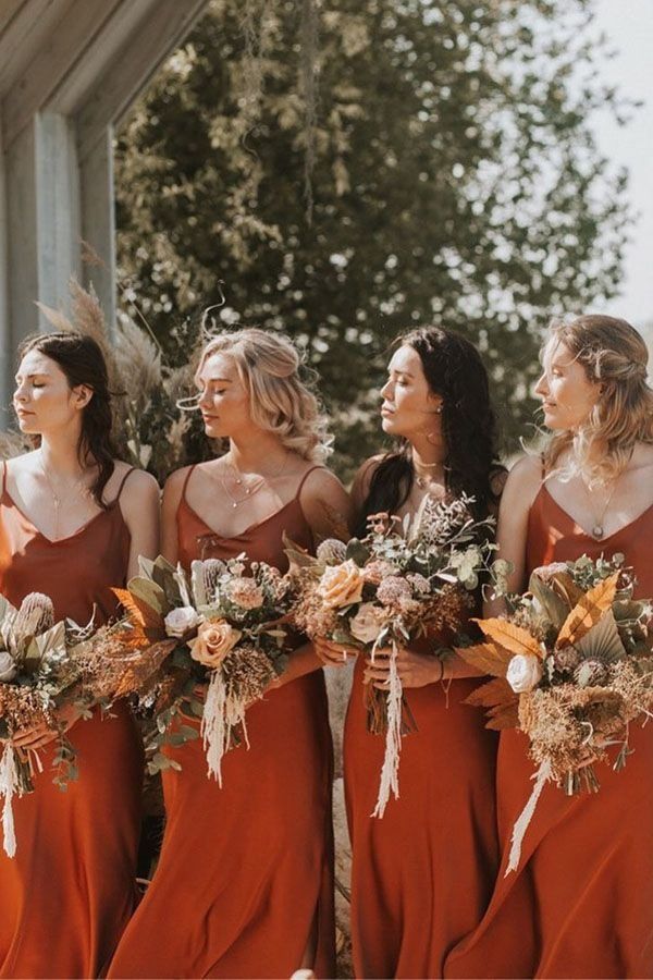 Simple Rust Color Boho Wedding Bridesmaid Dress 1000