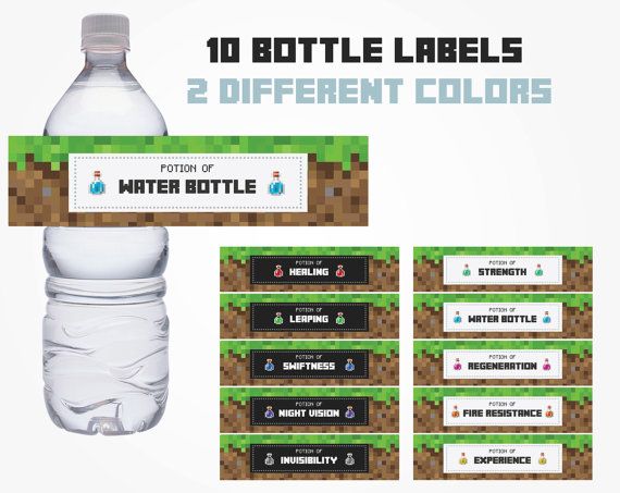 Minecraft Bottle Labels, Minecraft Bottle Wraps, Minecraft Decoration, Minecraft Water, Mi ...