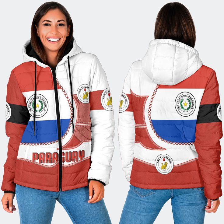 Paraguay Women Hooded Padded Jacket Flag Coat Of Arms Reverse
