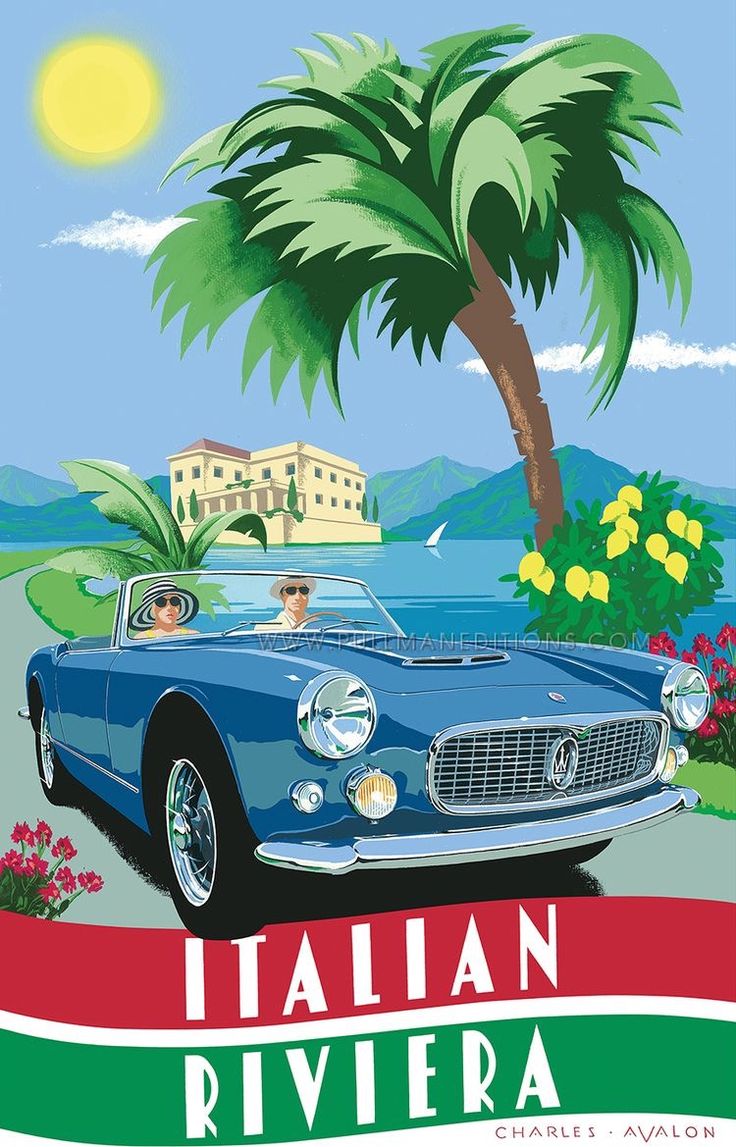 Riviera • Italy ~ Charles Avalon | Klassische reiseposter, Retro poster