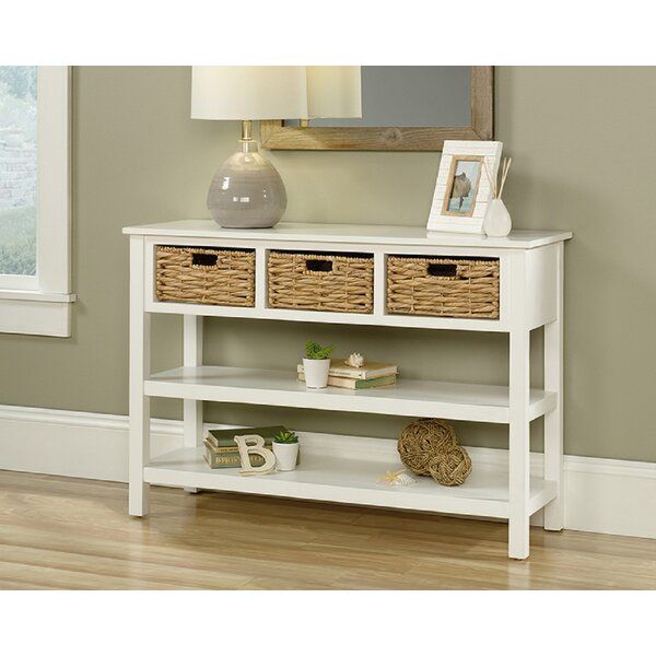 Brandeis 43 Console Table Wicker Baskets Storage Furniture White Indoor - White Console Table With Storage Baskets Brandeis 43 Console Table Wicker Baskets Storage Furniture White Indoor - White Console Table With Storage Baskets