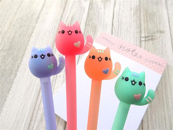Cat Pen Gift Blue Pink Black 0.5mm Ink Kitten Stationery Pendant Stars Pens UK