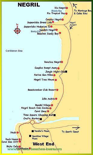 Map Of Hotels On 7 Mile Beach Negril Jamaica The Best Beaches In Map Of Hotels On 7 Mile Beach Negril Jamaica The Best Beaches In